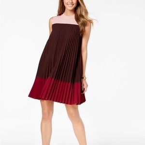 Alfani Berry Shimmer color block pleated swing dress NWT 8
